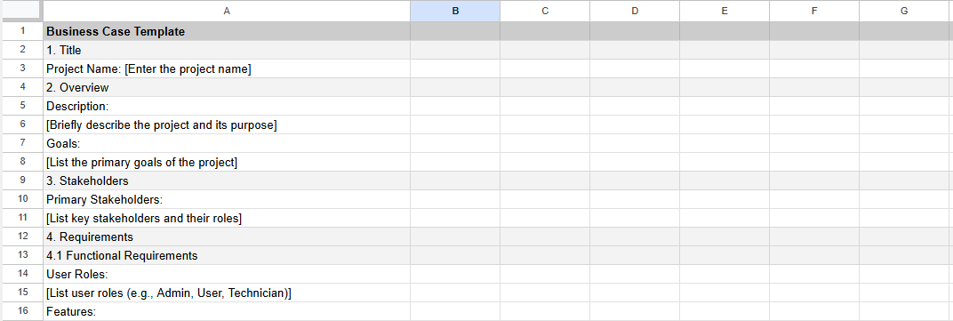 Business Case Excel Template for AI Software Development